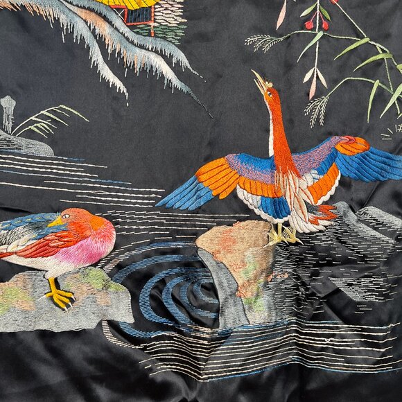 Antique Vintage Silk Kimono Robe Duster Cardigan House Coat Handmade Embroidered - Picture 7 of 13